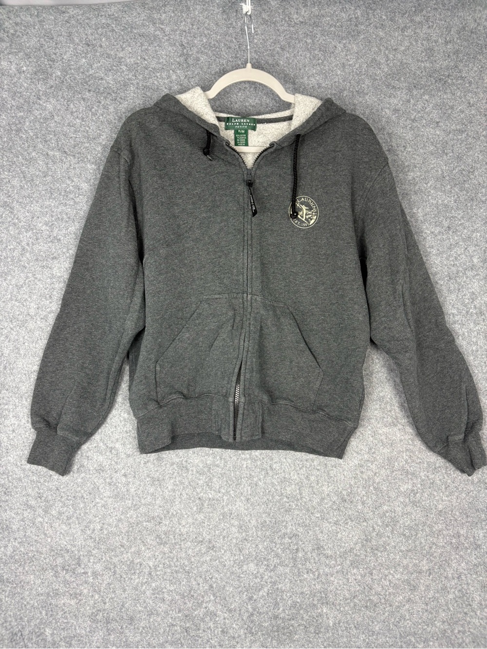 Lauren Ralph Lauren Petite Gray Full Zip Hoodie P/M Logo